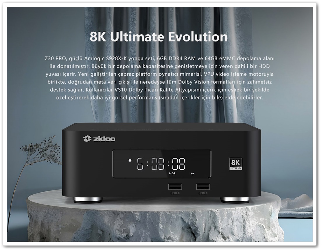 Zidoo Z30 PRO 8K Medya Oynatıcı Amlogic S928X-K